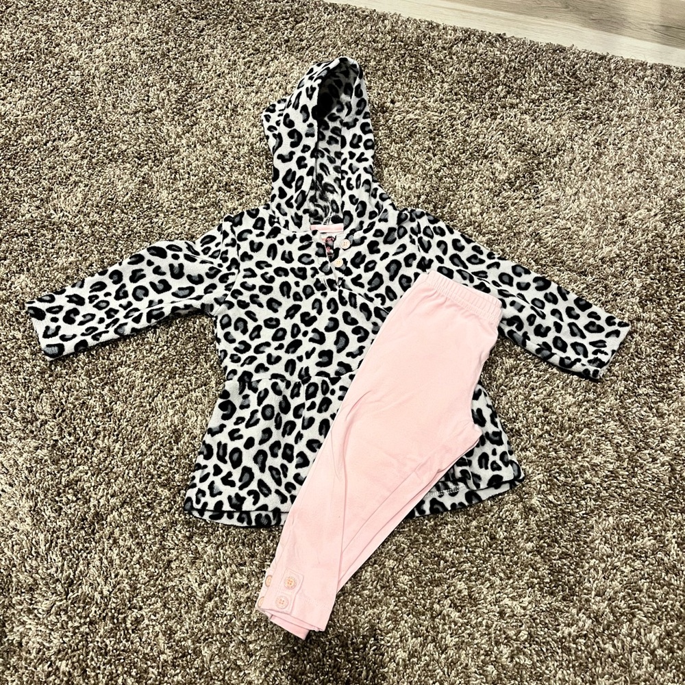 Leopard print Carters fleece & legging set, size 18 months.